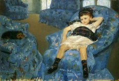 卡萨特名画《皮蓝色沙发上的小女...