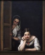 西班牙圣母画家牟利罗《窗前两妇...