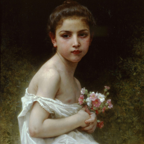 威廉·阿道夫·布格罗高清油画《手捧花束的女孩》下载039